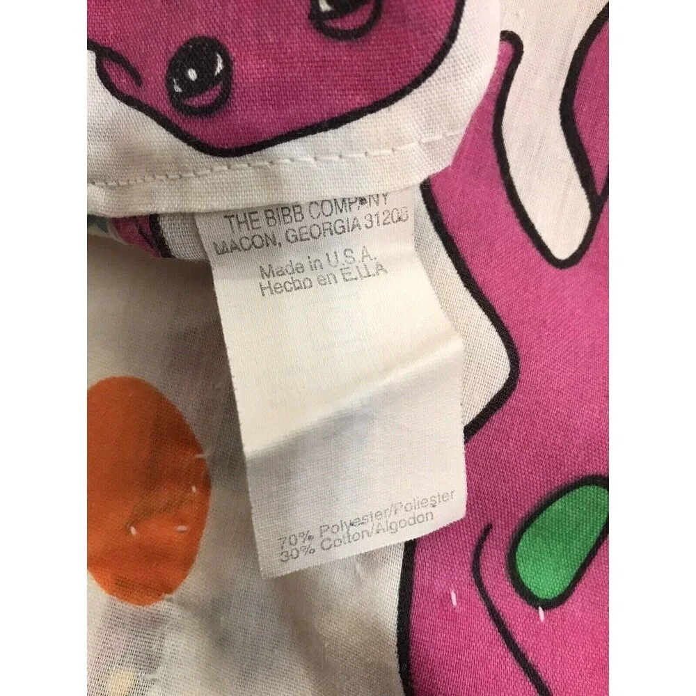 Vintage 1992 Barney Dinosaur Toddler Lot Two Bed Sheet Flat USA Made 90's